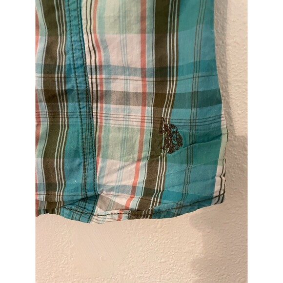 US Polo Assn Shirt Womens Medium Button Front Puff Sleeve Plaid Multicolor Blue - Picture 3 of 5